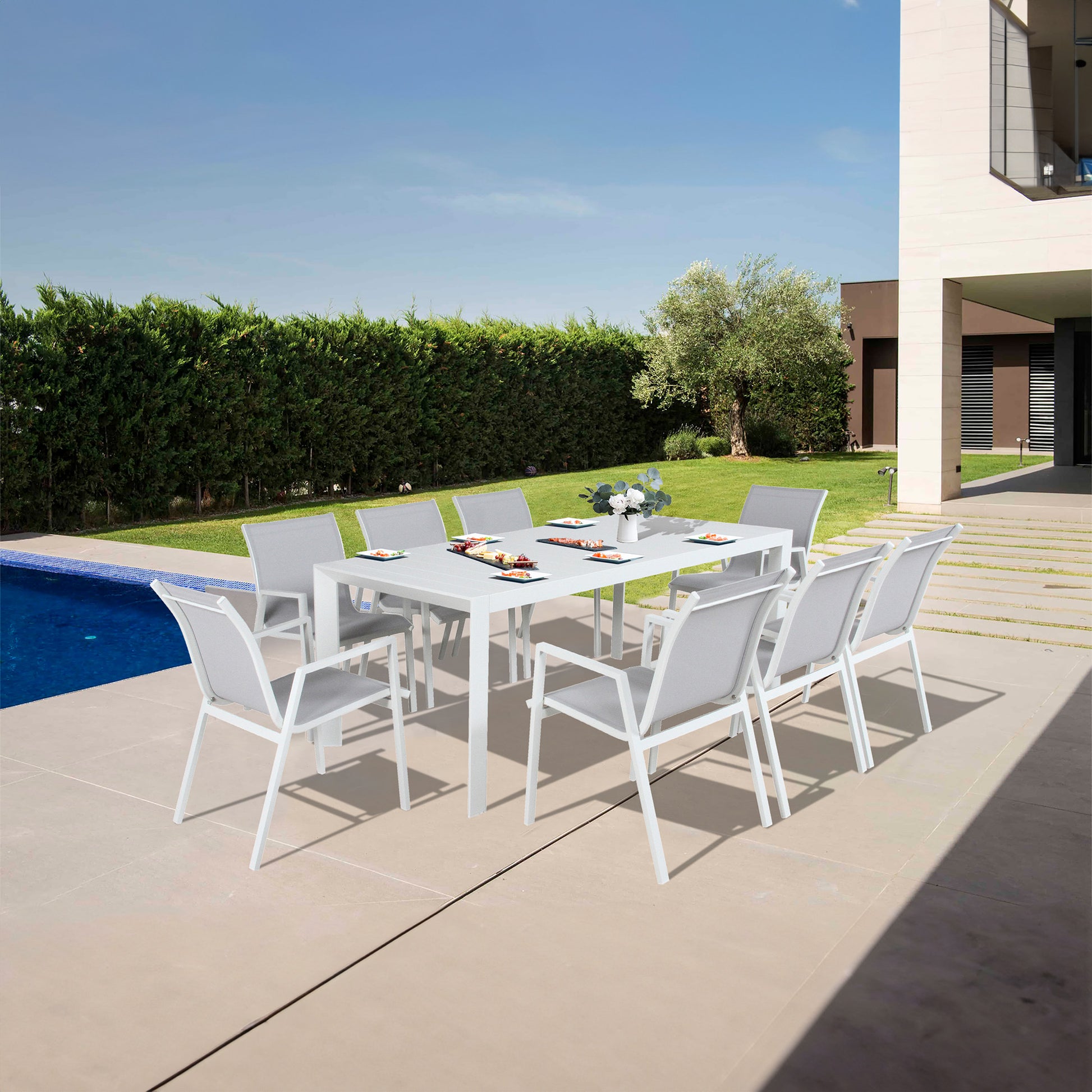 Iberia 13pc 230-345cm Aluminium Outdoor Extendable Dining Table Chair White - Cosy Abode