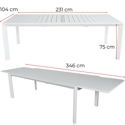 Iberia 13pc 230-345cm Aluminium Outdoor Extendable Dining Table Chair White - Cosy Abode
