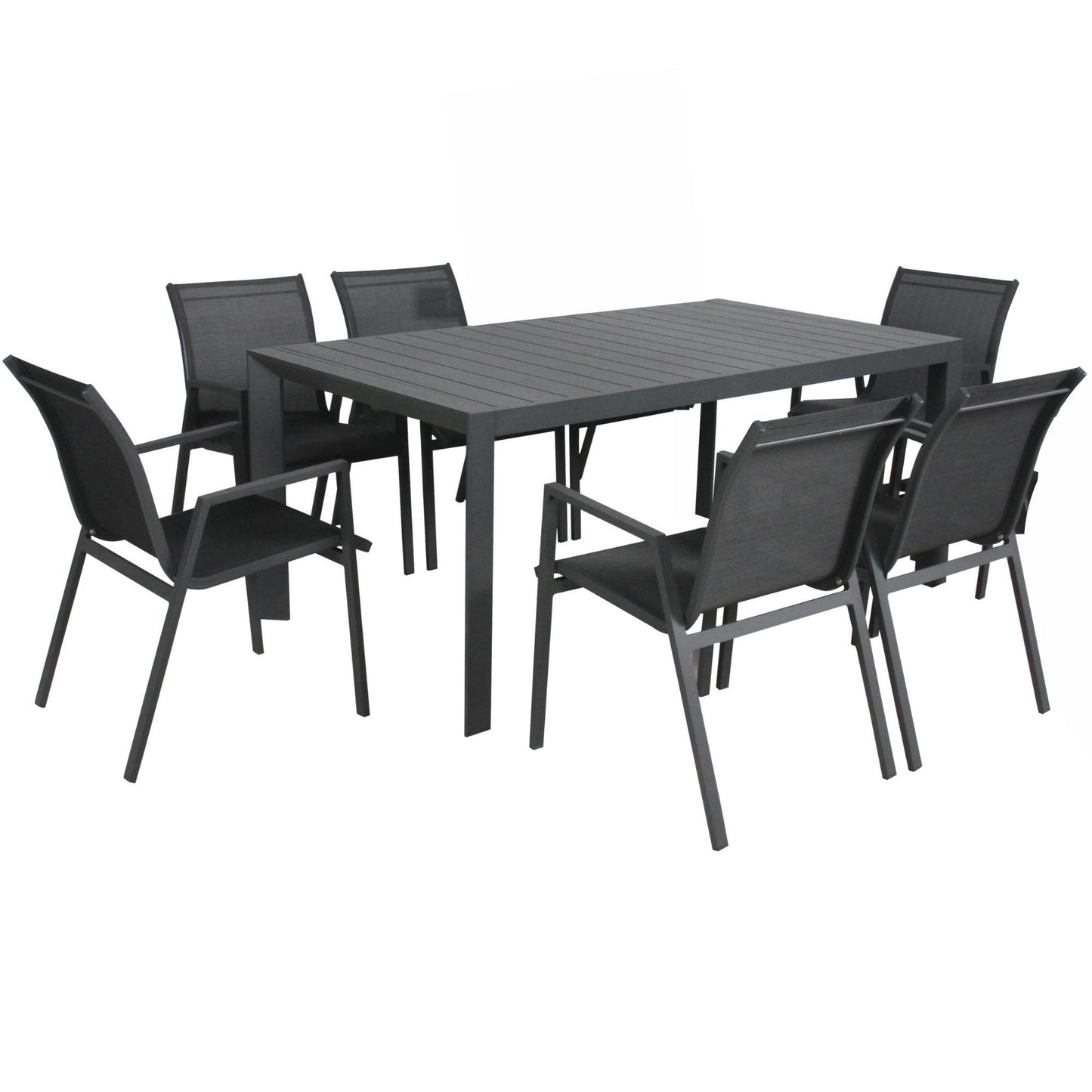 Iberia 7pc Set 178cm Aluminium Outdoor Dining Table Chair Charcoal - Cosy Abode