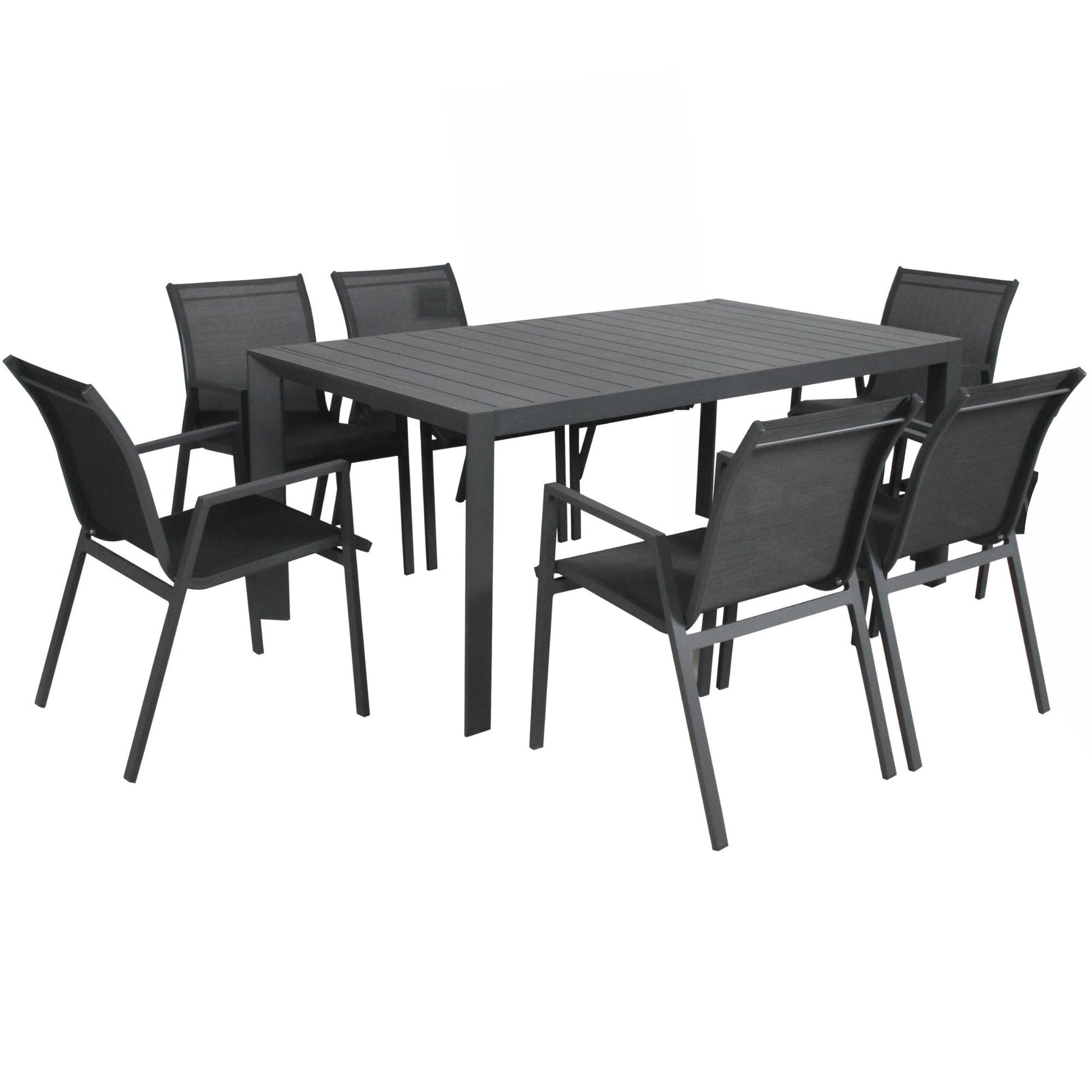 Iberia 7pc Set 178cm Aluminium Outdoor Dining Table Chair Charcoal - Cosy Abode