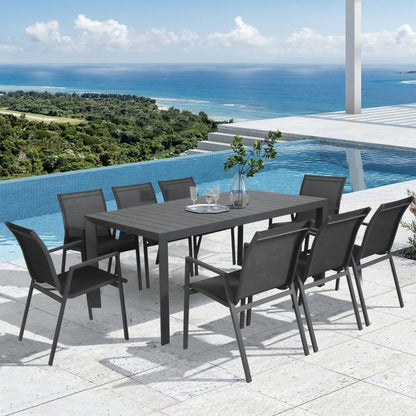 Iberia 7pc Set 178cm Aluminium Outdoor Dining Table Chair Charcoal - Cosy Abode