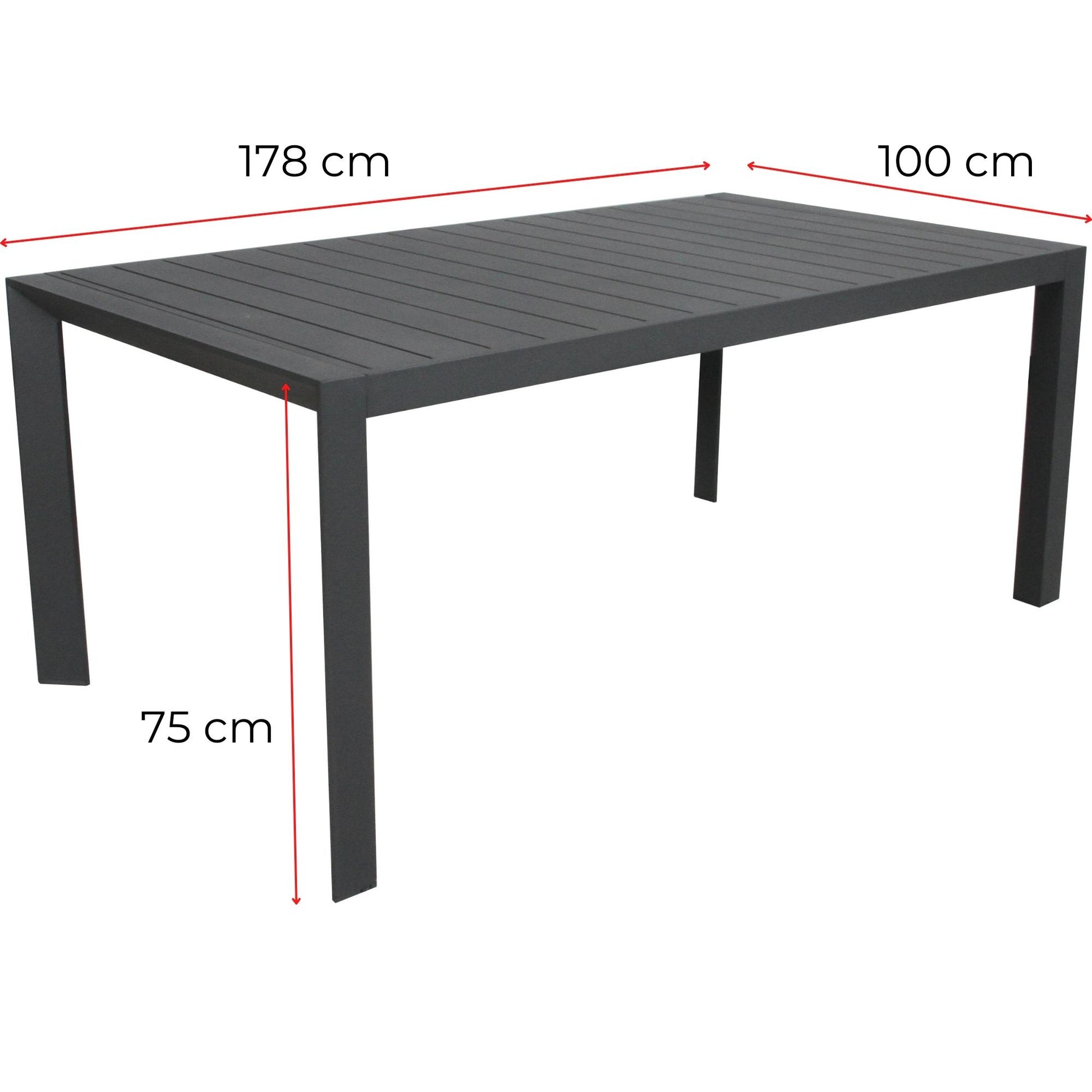 Iberia 7pc Set 178cm Aluminium Outdoor Dining Table Chair Charcoal - Cosy Abode