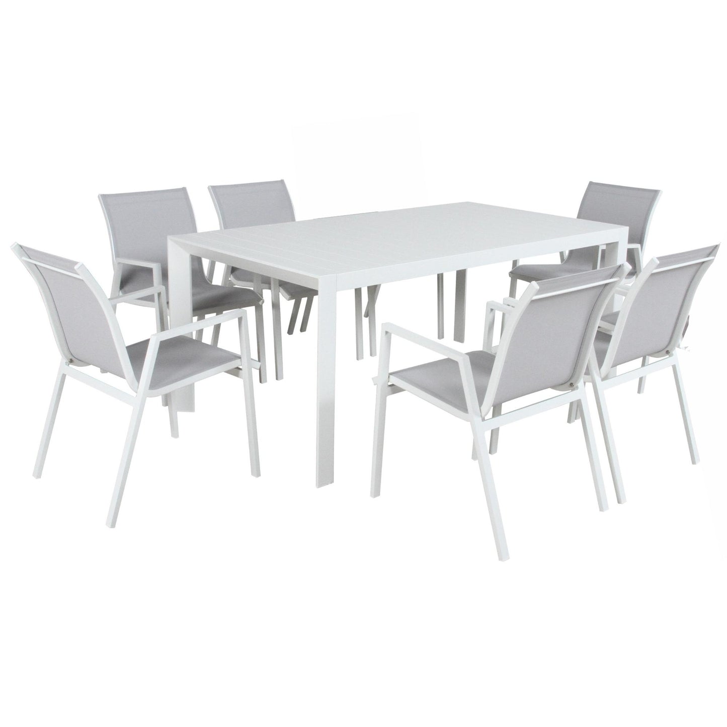 Iberia 7pc Set 178cm Aluminium Outdoor Dining Table Chair White - Cosy Abode