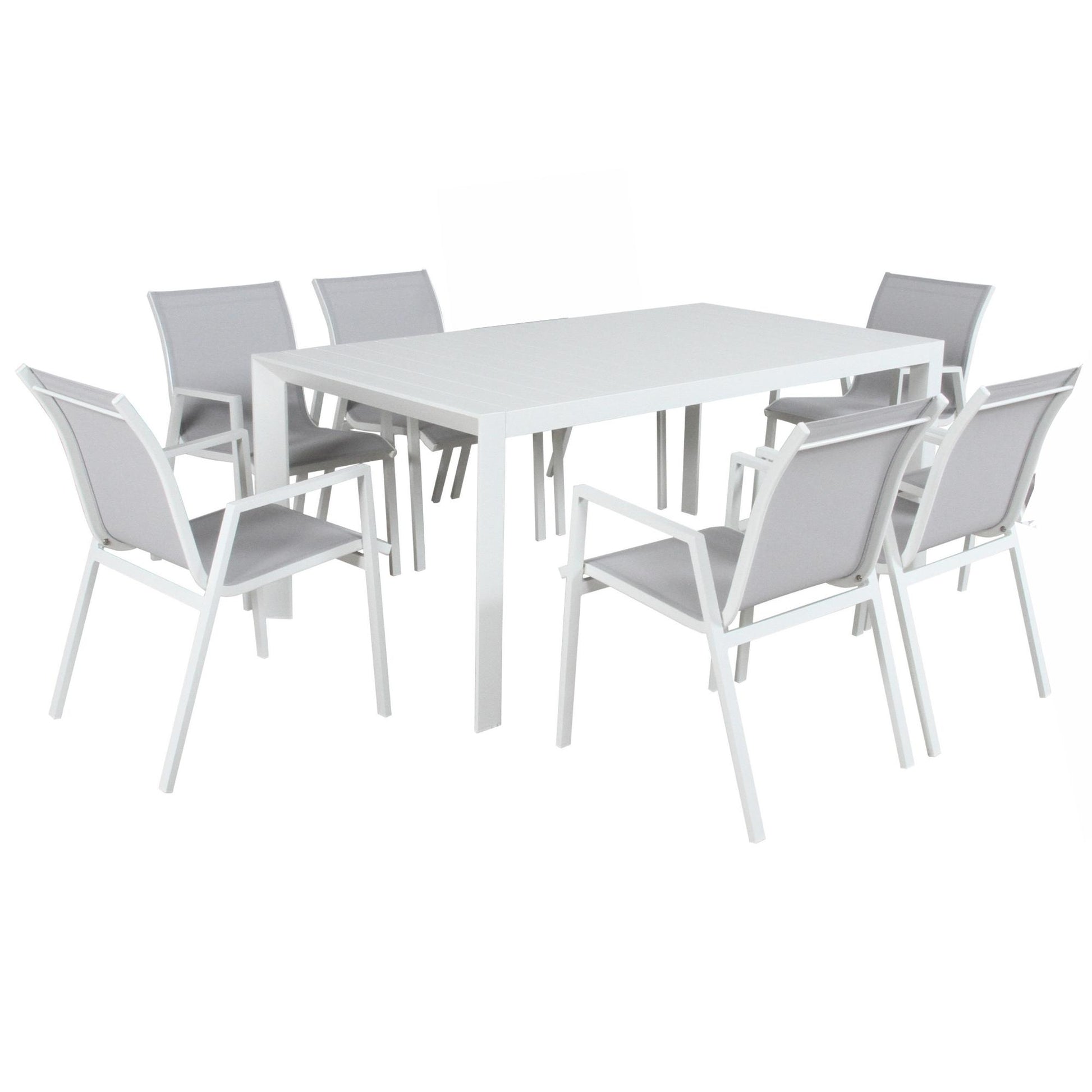 Iberia 7pc Set 178cm Aluminium Outdoor Dining Table Chair White - Cosy Abode