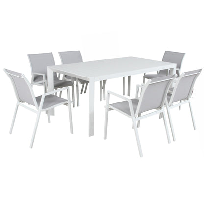 Iberia 7pc Set 178cm Aluminium Outdoor Dining Table Chair White - Cosy Abode