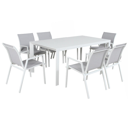 Iberia 7pc Set 178cm Aluminium Outdoor Dining Table Chair White - Cosy Abode