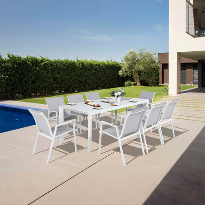 Iberia 7pc Set 178cm Aluminium Outdoor Dining Table Chair White - Cosy Abode
