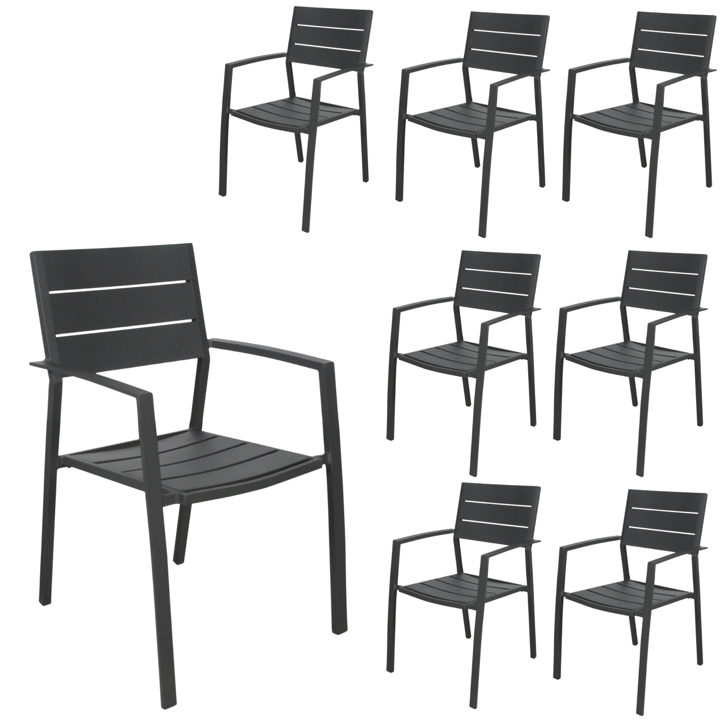 Percy 8pc Set Outdoor Dining Table Chair Aluminium Frame Grey - Cosy Abode