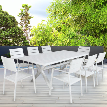 Percy 200cm Outdoor Trestle Dining Table Aluminium Frame White - Cosy Abode
