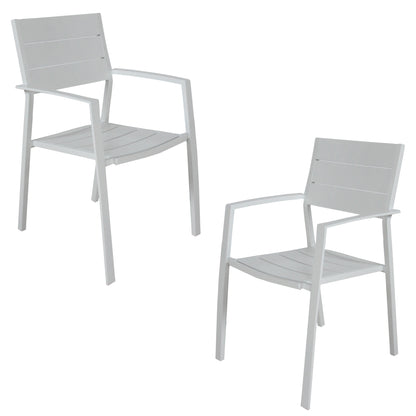 Percy 2pc Set Outdoor Dining Table Chair Aluminium Frame White - Cosy Abode