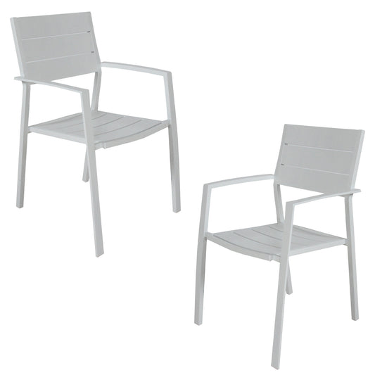 Percy 2pc Set Outdoor Dining Table Chair Aluminium Frame White - Cosy Abode
