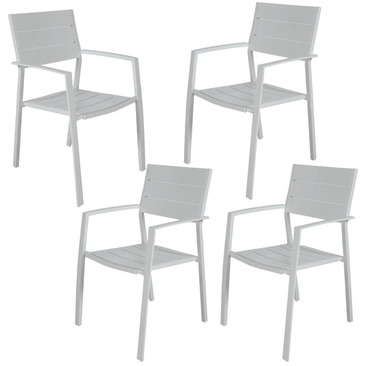 Percy 4pc Set Outdoor Dining Table Chair Aluminium Frame White - Cosy Abode
