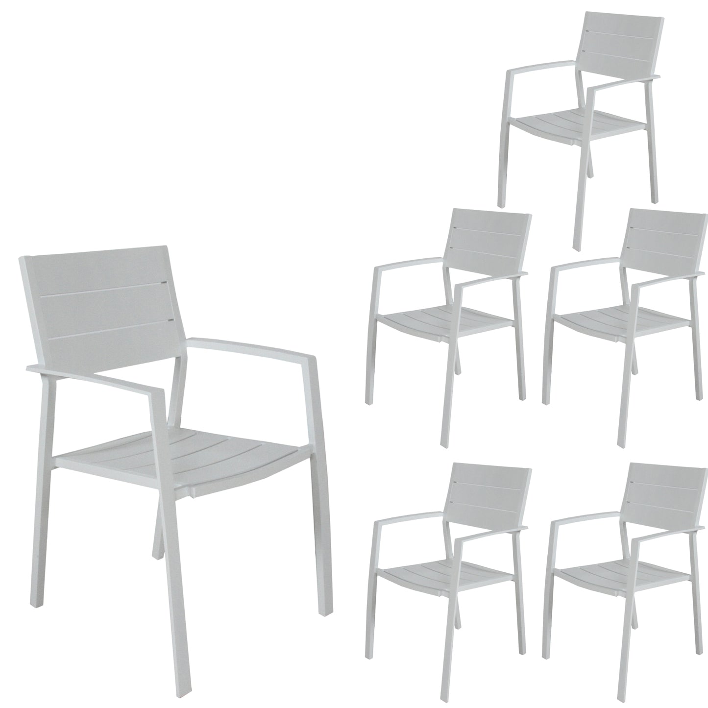 Percy 6pc Set Outdoor Dining Table Chair Aluminium Frame White - Cosy Abode
