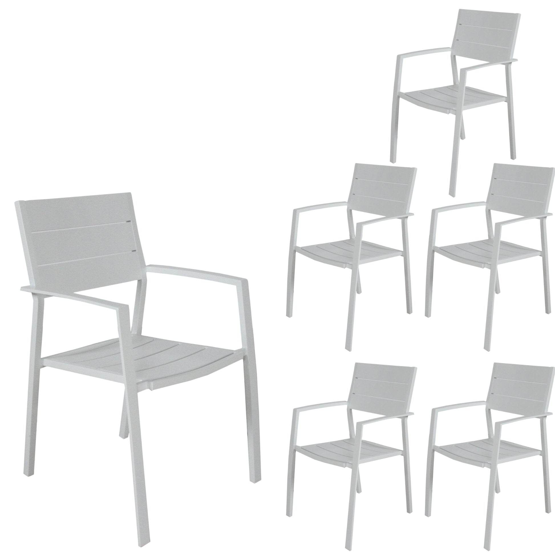 Percy 6pc Set Outdoor Dining Table Chair Aluminium Frame White - Cosy Abode