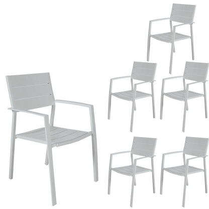 Percy 6pc Set Outdoor Dining Table Chair Aluminium Frame White - Cosy Abode
