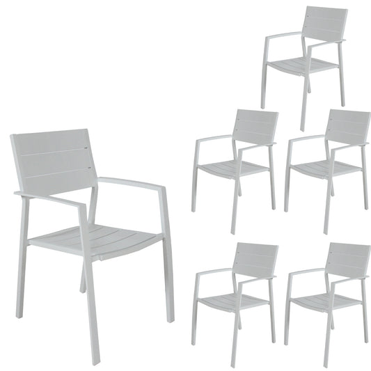 Percy 6pc Set Outdoor Dining Table Chair Aluminium Frame White - Cosy Abode
