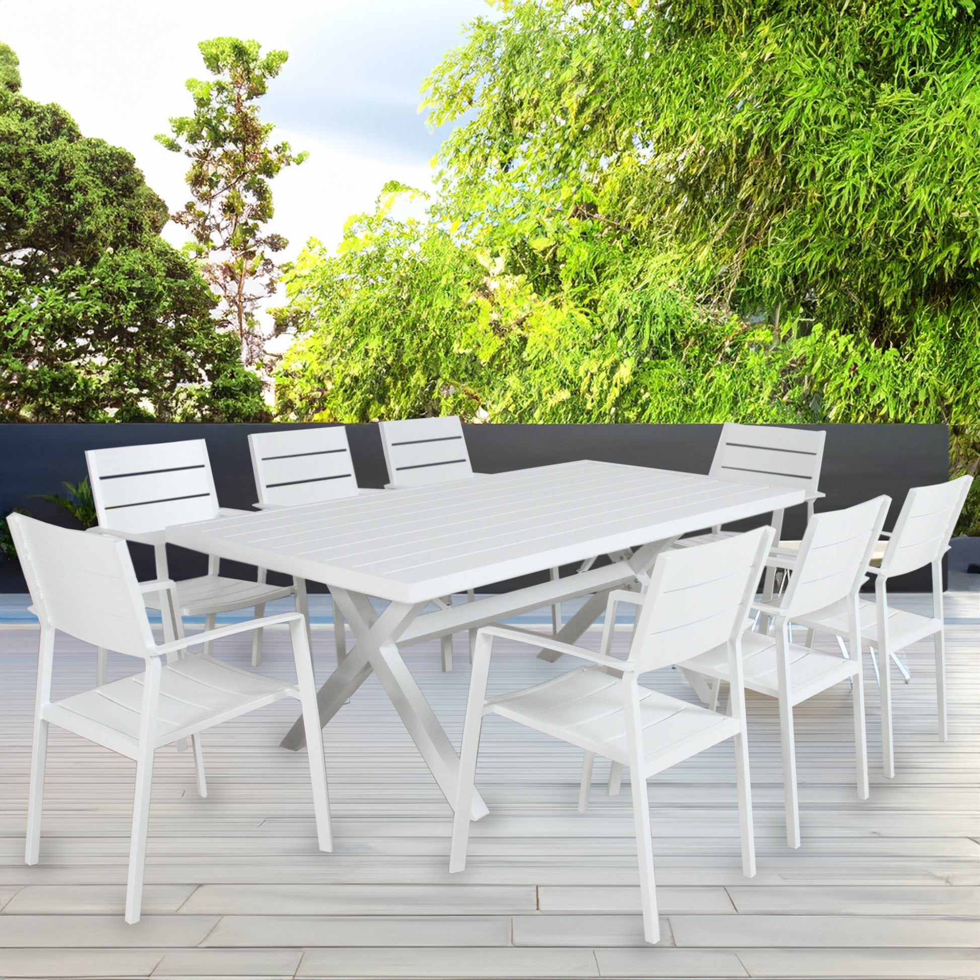 Percy 6pc Set Outdoor Dining Table Chair Aluminium Frame White - Cosy Abode
