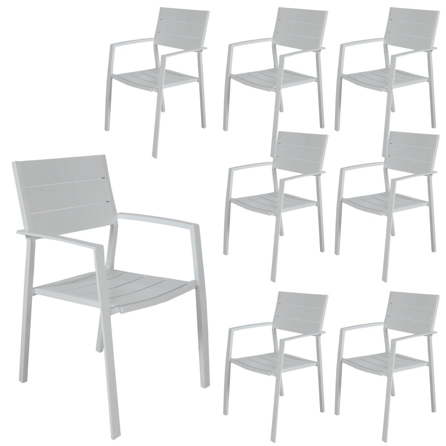 Percy 8pc Set Outdoor Dining Table Chair Aluminium Frame White - Cosy Abode