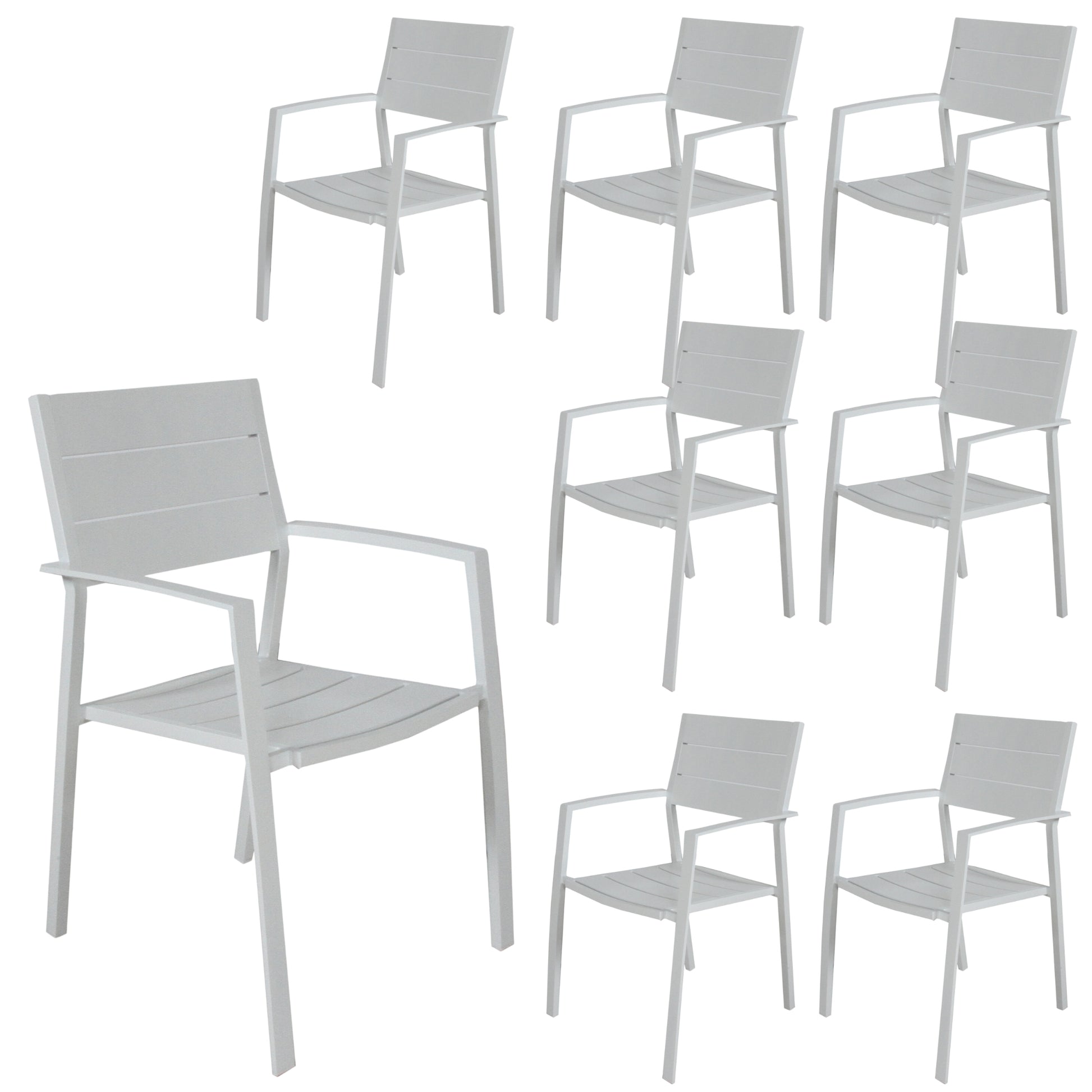 Percy 8pc Set Outdoor Dining Table Chair Aluminium Frame White - Cosy Abode