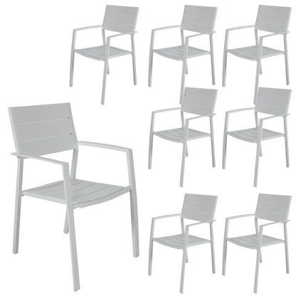 Percy 8pc Set Outdoor Dining Table Chair Aluminium Frame White - Cosy Abode