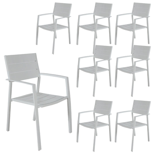 Percy 8pc Set Outdoor Dining Table Chair Aluminium Frame White - Cosy Abode
