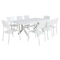 Percy 9pc 200cm Outdoor Trestle Dining Table Chair Set Aluminium Frame White - Cosy Abode