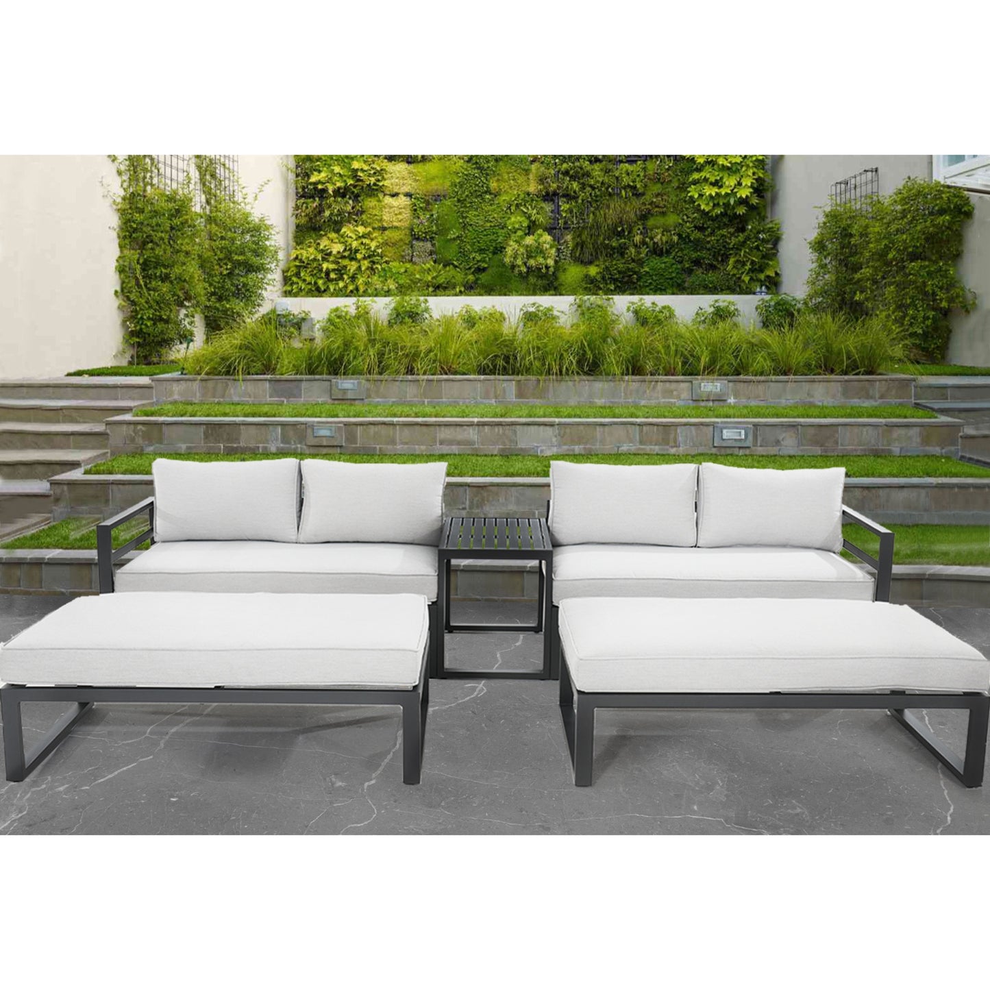Skye 5pc Outdoor Sofa Set Coffee Side Table Modular Aluminium Frame - Cosy Abode