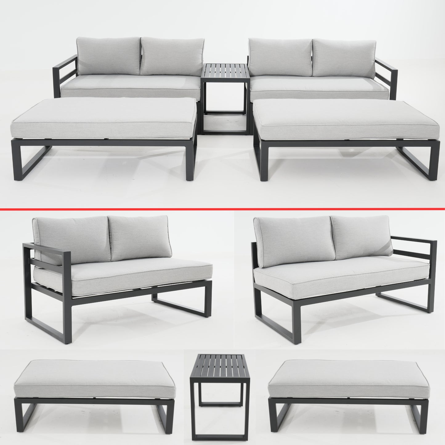 Skye 5pc Outdoor Sofa Set Coffee Side Table Modular Aluminium Frame - Cosy Abode