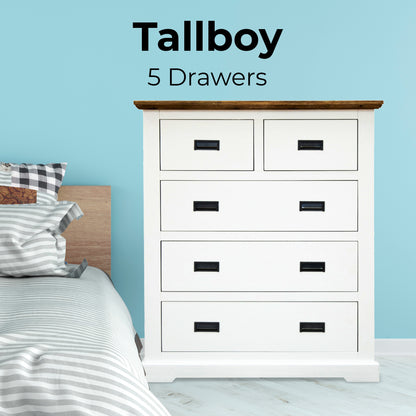 Orville Tallboy 5 Chest of Drawers Solid Wood Storage Cabinet - Multi Color - Cosy Abode