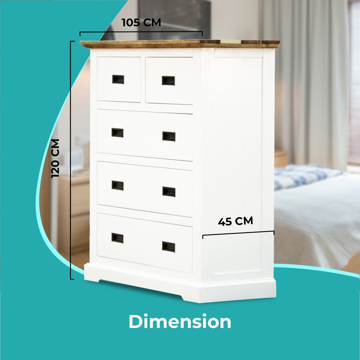 Orville Tallboy 5 Chest of Drawers Solid Wood Storage Cabinet - Multi Color - Cosy Abode