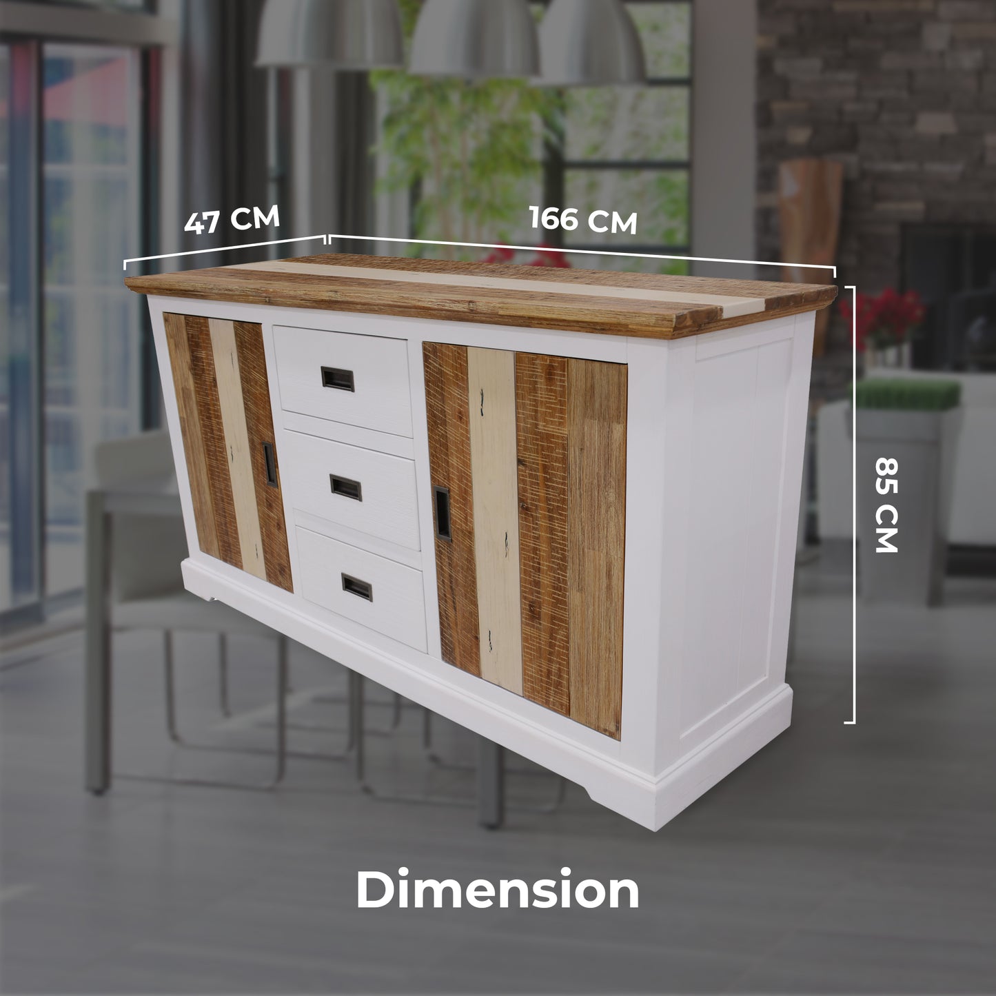 Orville Buffet Table 166cm 2 Door 3 Drawer Solid Acacia Timber Wood -Multi Color - Cosy Abode