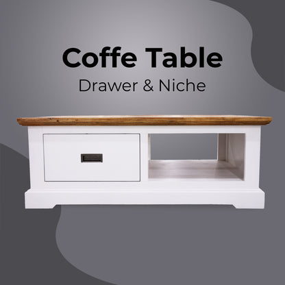 Orville Coffee Table 120cm 1 Drawer Solid Acacia Timber Wood - Multi Color - Cosy Abode