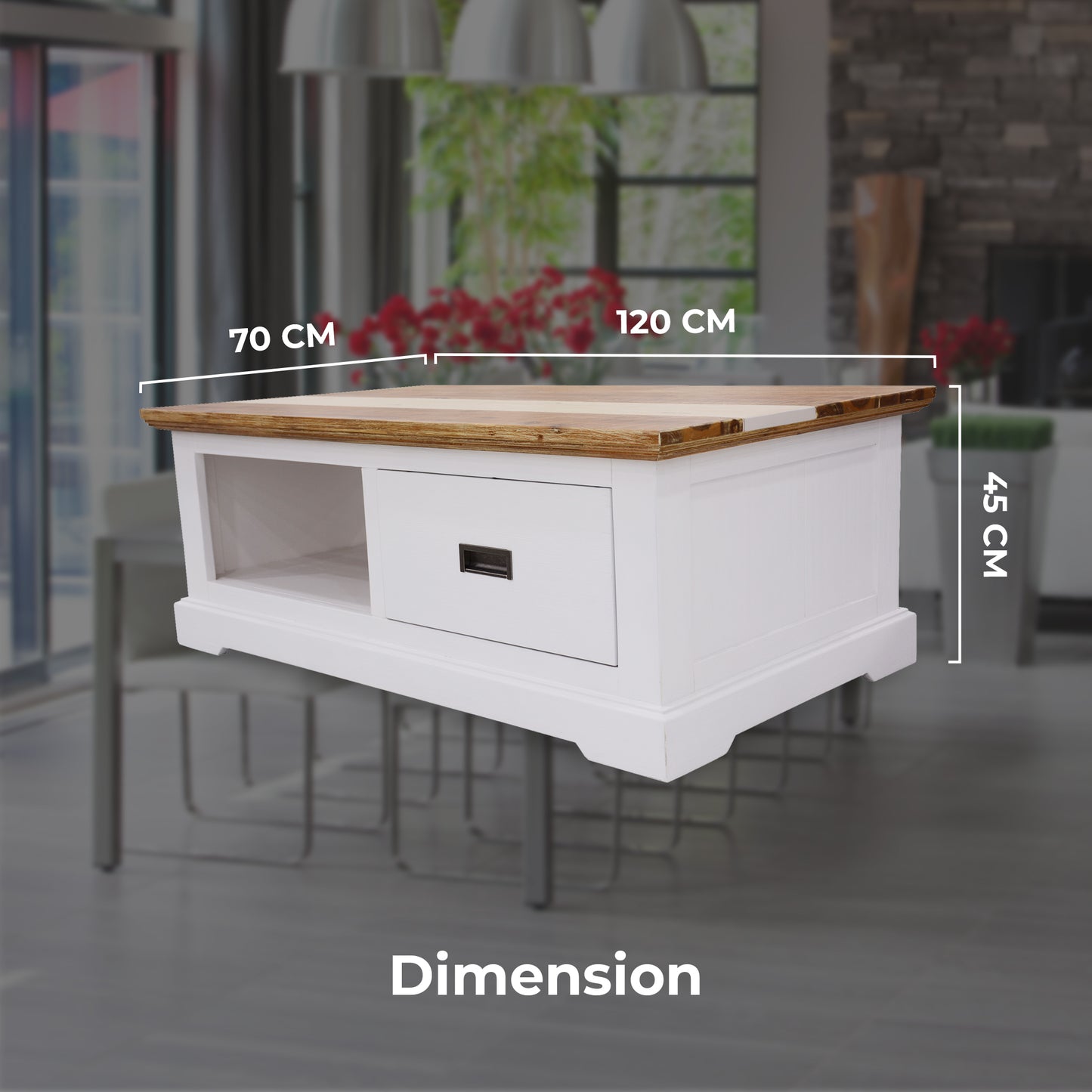Orville Coffee Table 120cm 1 Drawer Solid Acacia Timber Wood - Multi Color - Cosy Abode