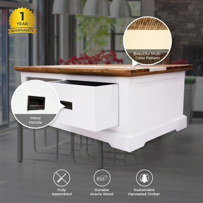 Orville Coffee Table 120cm 1 Drawer Solid Acacia Timber Wood - Multi Color - Cosy Abode