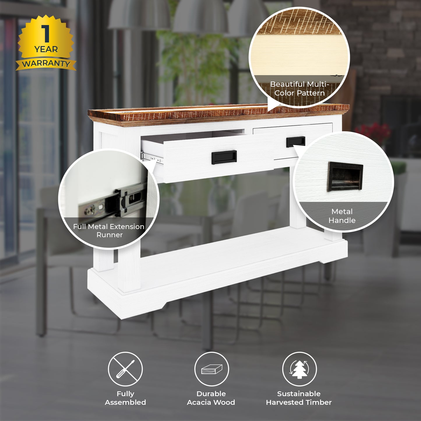 Orville Console Hallway Entry Table 125cm Solid Acacia Timber Wood - Multi Color - Cosy Abode