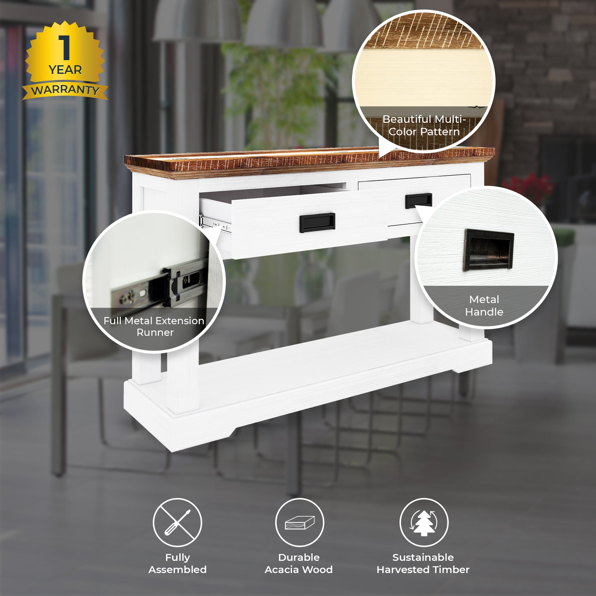 Orville Console Hallway Entry Table 125cm Solid Acacia Timber Wood - Multi Color - Cosy Abode