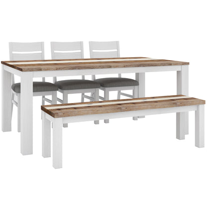 Orville 5pc Dining Set 1.8m Table 3 Chair 1.5m Bench Solid Timber - Multi Color - Cosy Abode