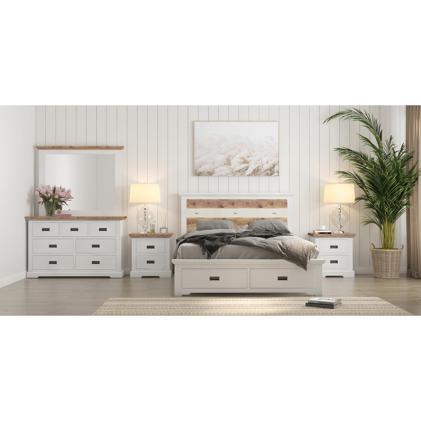 Orville 5pc Queen Bed Frame Suite Bedside Dresser Furniture Package -Multi Color - Cosy Abode
