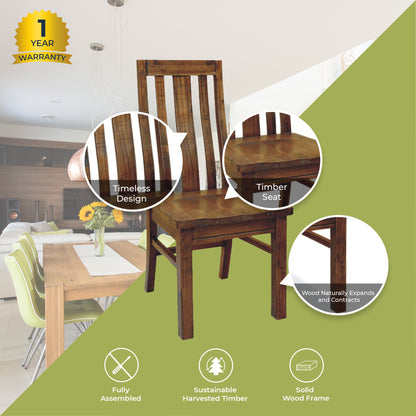 Birdsville Dining Chair Set of 2 Solid Mt Ash Wood Dining Furniture - Brown - Cosy Abode