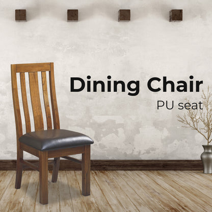 Birdsville PU Seat Dining Chair Set of 2 Solid Ash Wood Dining Furniture -Brown - Cosy Abode