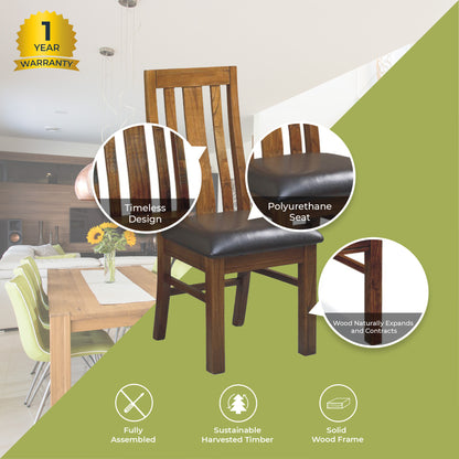 Birdsville PU Seat Dining Chair Set of 2 Solid Ash Wood Dining Furniture -Brown - Cosy Abode