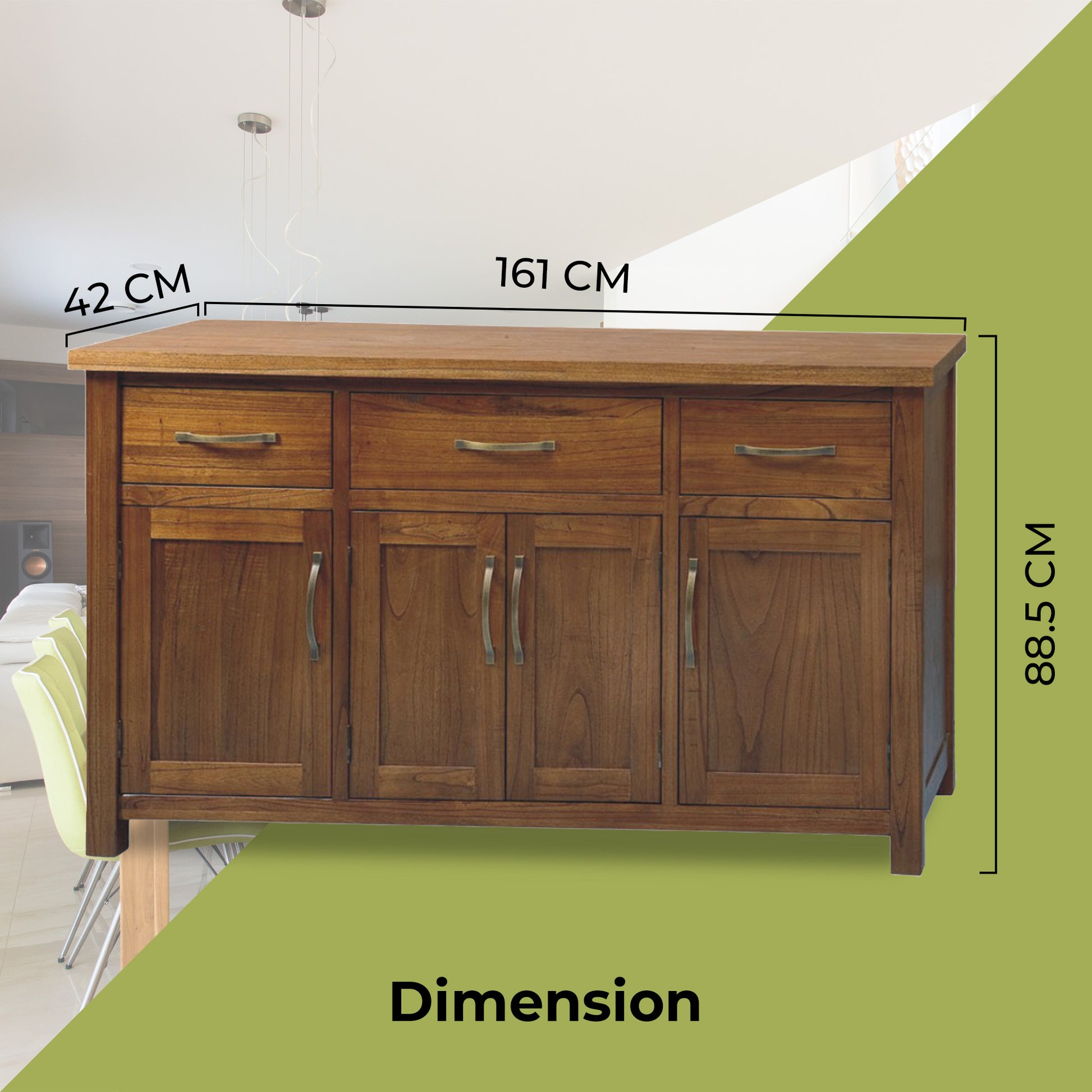 Birdsville Buffet Table 161cm 4 Door 3 Drawer Solid Mt Ash Timber Wood - Brown - Cosy Abode