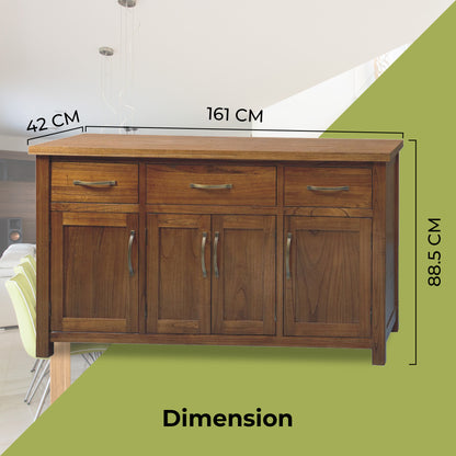 Birdsville Buffet Table 161cm 4 Door 3 Drawer Solid Mt Ash Timber Wood - Brown - Cosy Abode