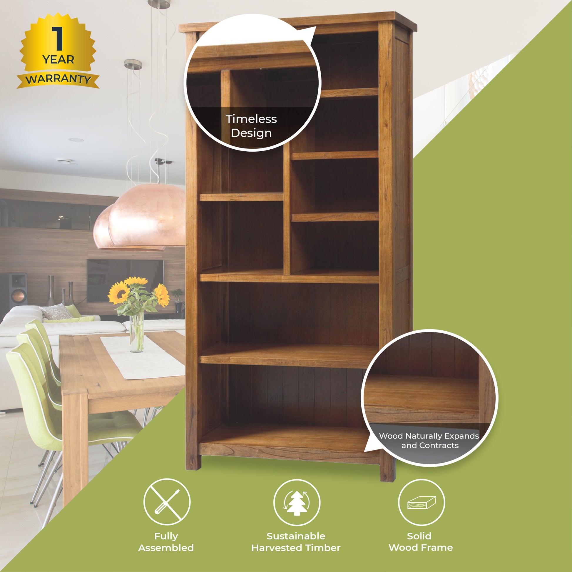 Birdsville Bookshelf Bookcase Display Unit Solid Mt Ash Timber Wood - Brown - Cosy Abode
