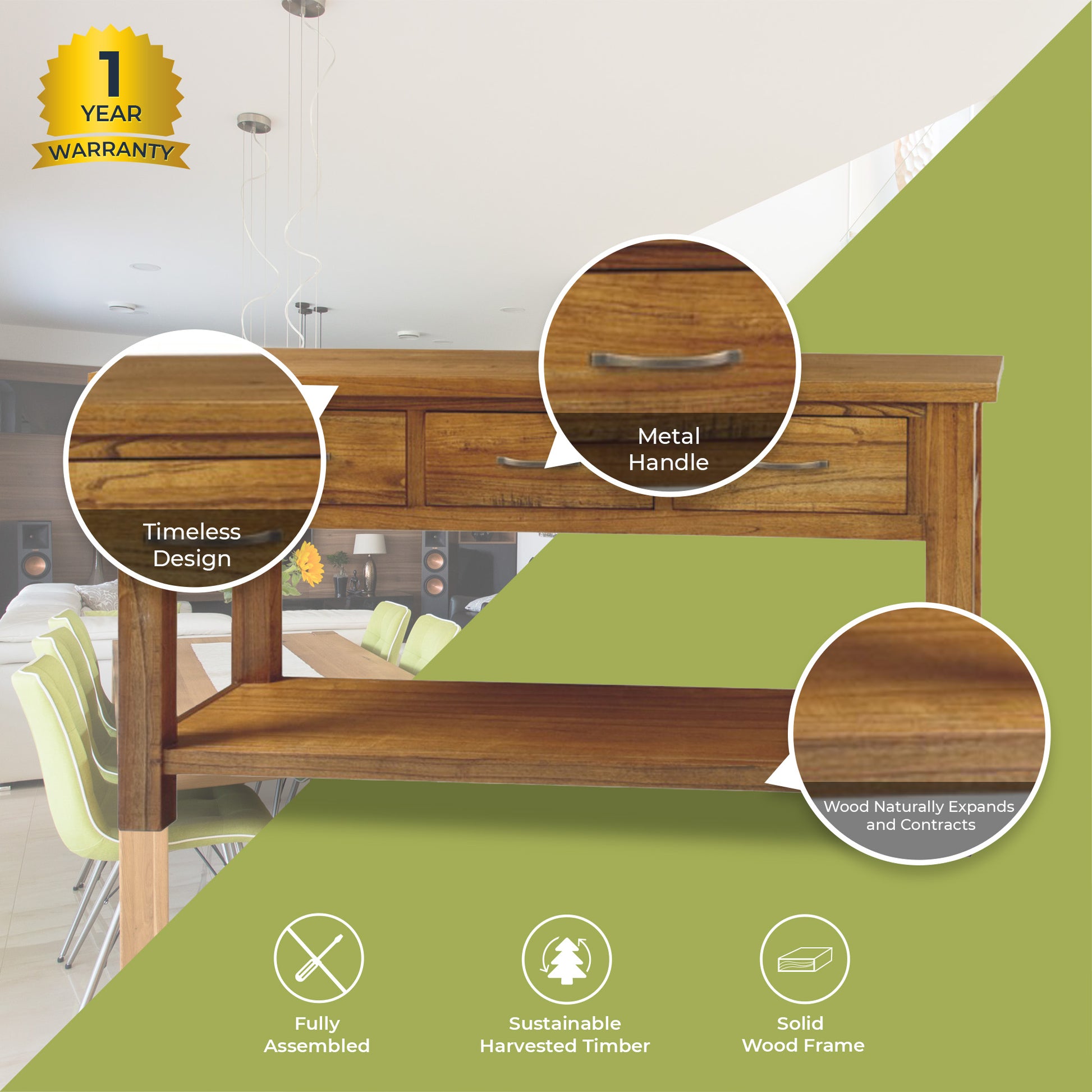 Birdsville Console Hallway Entry Table 156cm Solid Mt Ash Timber Wood - Brown - Cosy Abode