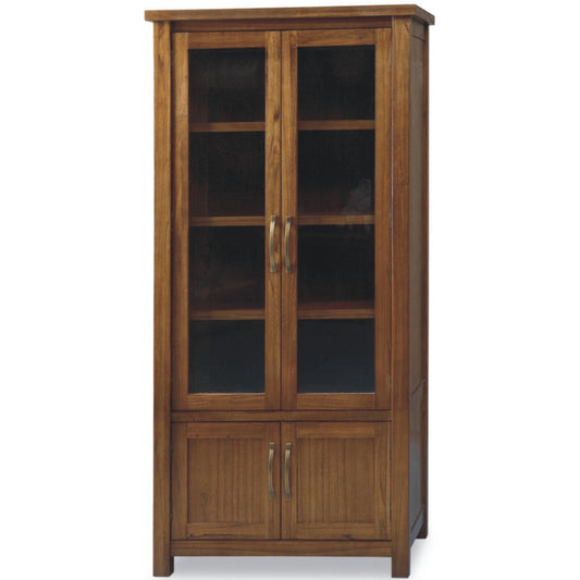 Birdsville Display Unit Glass Door Bookcase Solid Mt Ash Timber Wood - Brown - Cosy Abode