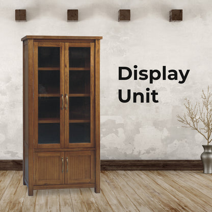 Birdsville Display Unit Glass Door Bookcase Solid Mt Ash Timber Wood - Brown - Cosy Abode