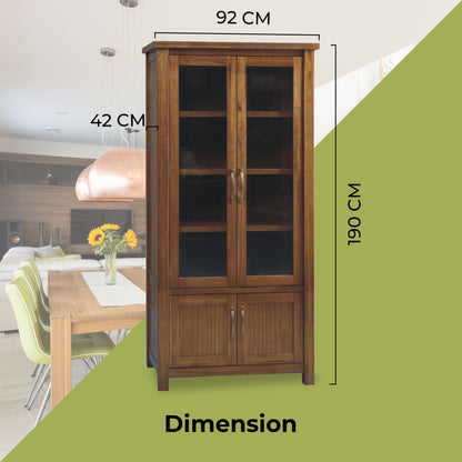 Birdsville Display Unit Glass Door Bookcase Solid Mt Ash Timber Wood - Brown - Cosy Abode