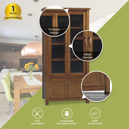 Birdsville Display Unit Glass Door Bookcase Solid Mt Ash Timber Wood - Brown - Cosy Abode