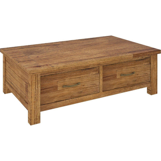 Birdsville Coffee Table 120cm 2 Drawer Solid Mt Ash Timber Wood - Brown - Cosy Abode